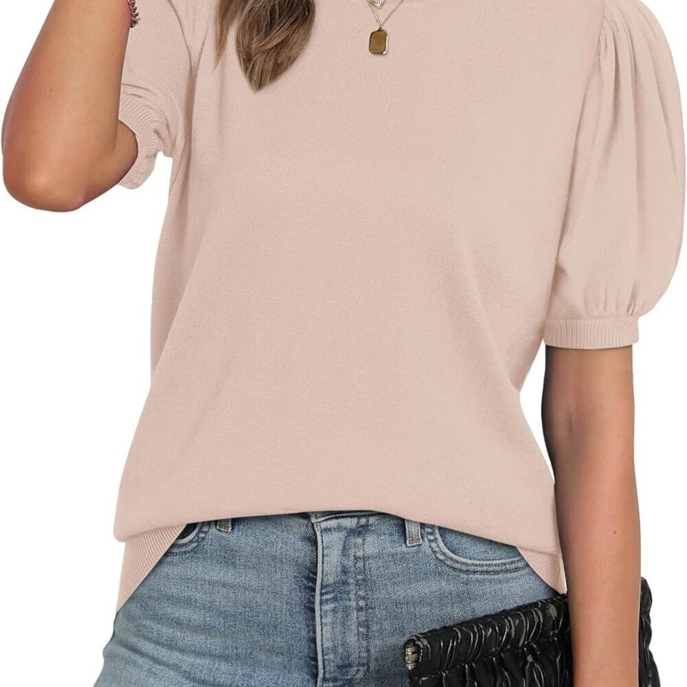 Women's Puff Short Sleeve Sweater Light Knit 2025 Spring Summer Casual Work Top - Picture 3 of 5